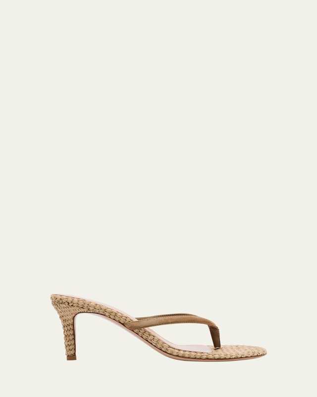 Suede Raffia Heeled Thong Sandals